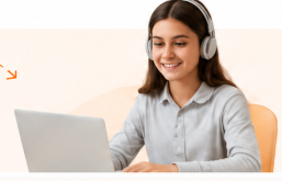 Happy student learning online